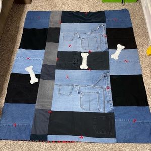 Reversible denim jean patchwork blanket for dogs